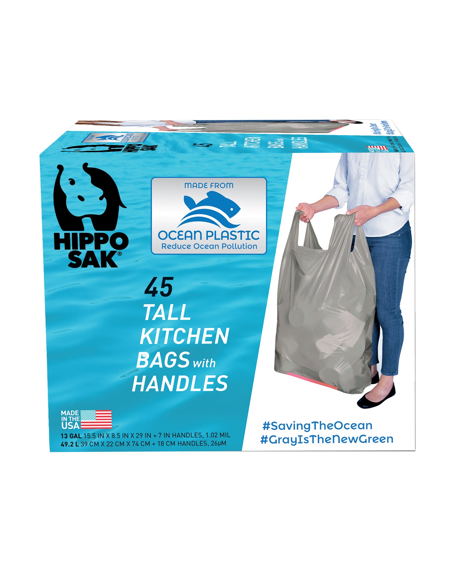 Handle Trash Bag, Hippo Sak® with Power Strip, 13 Gallon Tall Kitchen, 270