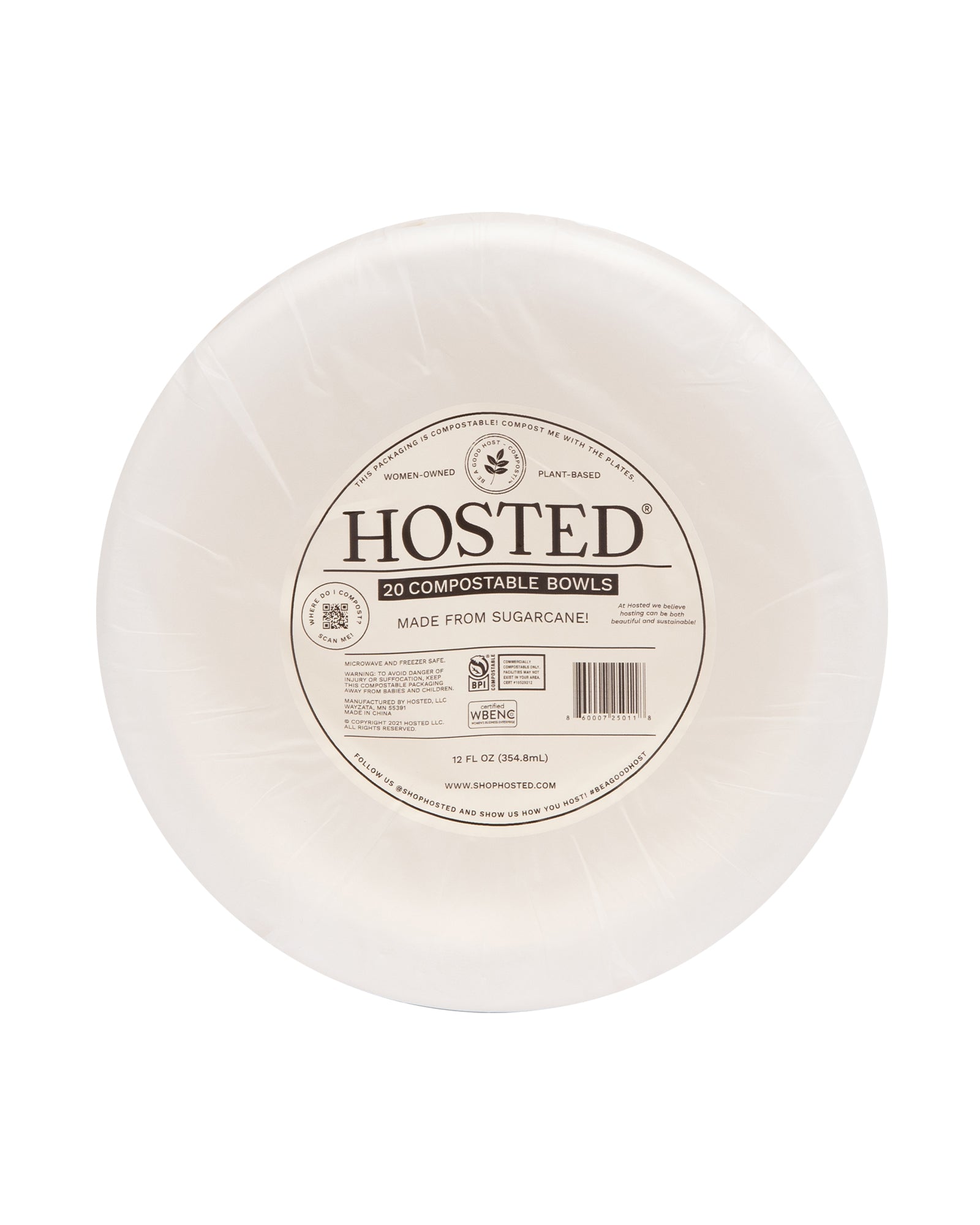 The front of Hosted Compostable Sugarcane Bowls - 12 oz