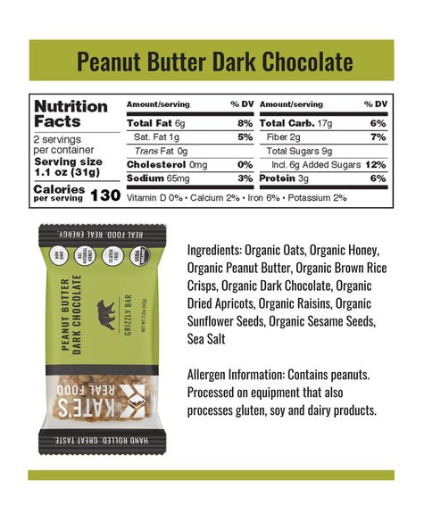 Peanut Butter Dark Chocolate Organic Granola Bars - Box of 12