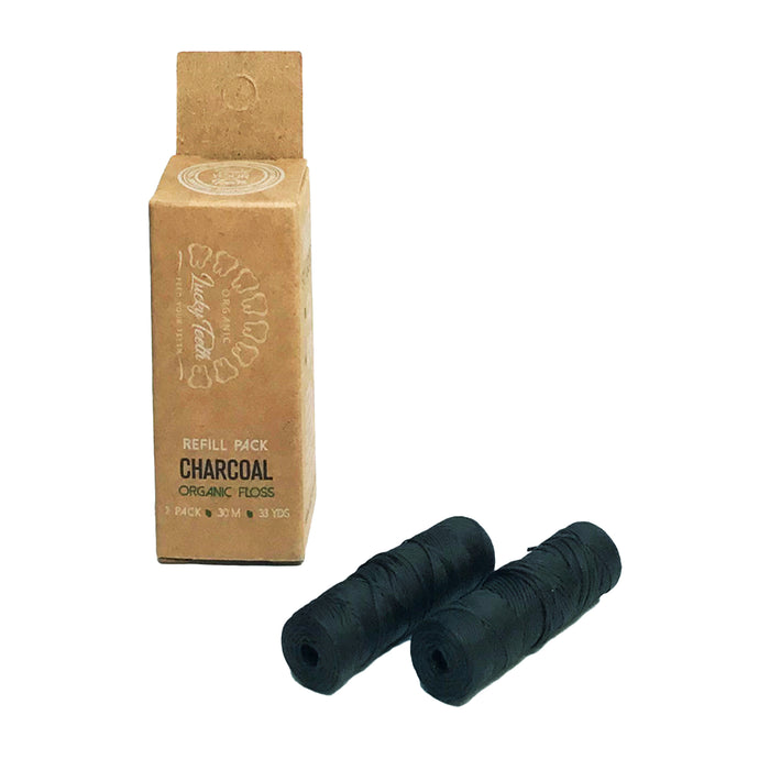 The front of Lucky Teeth Bamboo Charcoal Dental Floss Refills