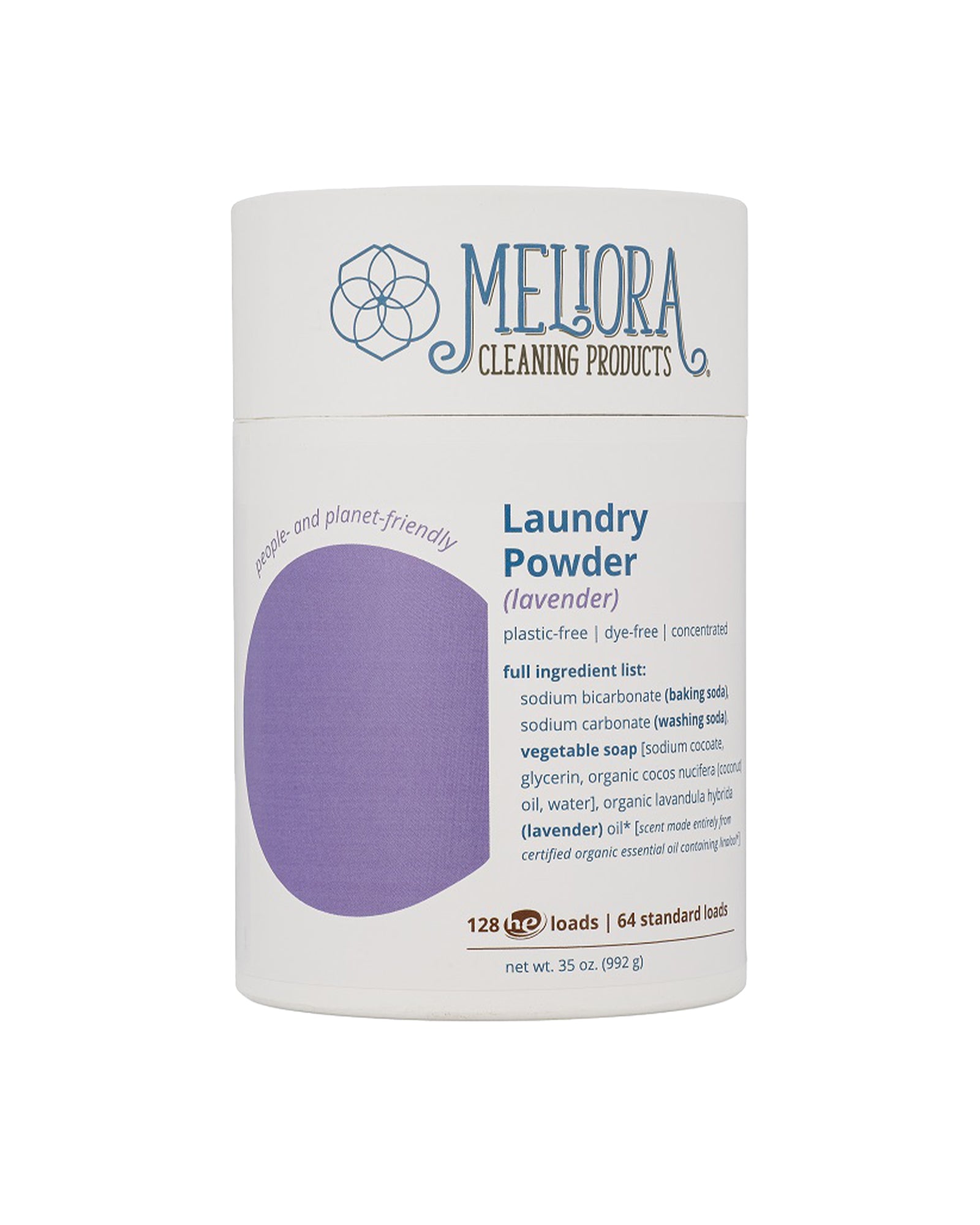The front of Meliora Lavender Concentrated Laundry Powder