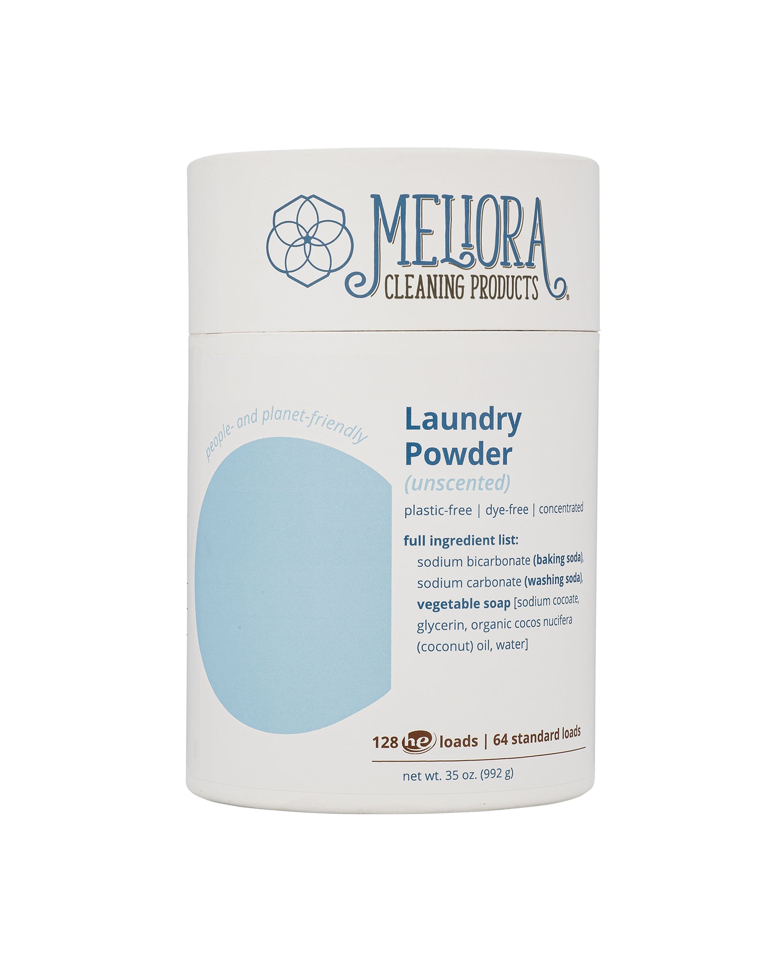 The front of Meliora Concentrated Laundry Powder