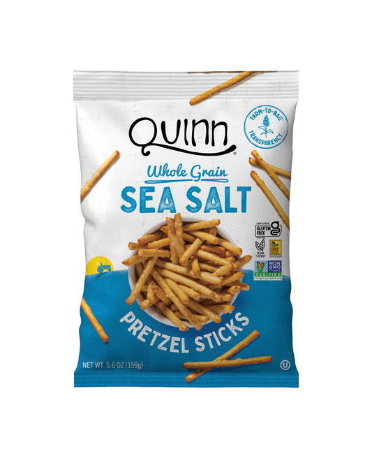 The front of Quinn Foods Classic Sea Salt Pretzel Sticks