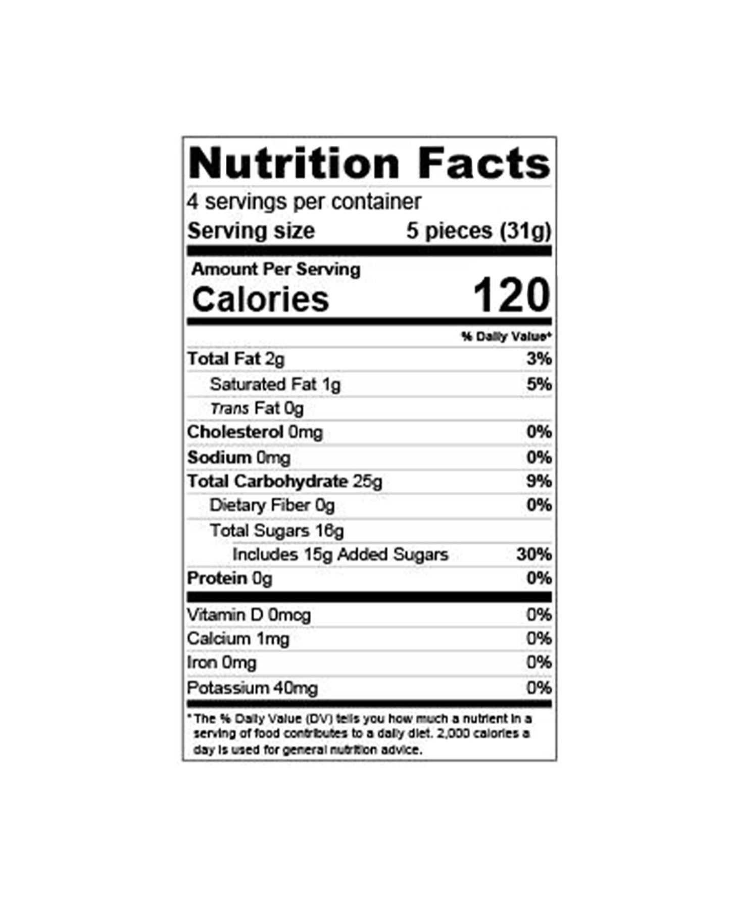 The nutrition panel of Spark Organics Pineapple, Banana & Mango Fruit Chews