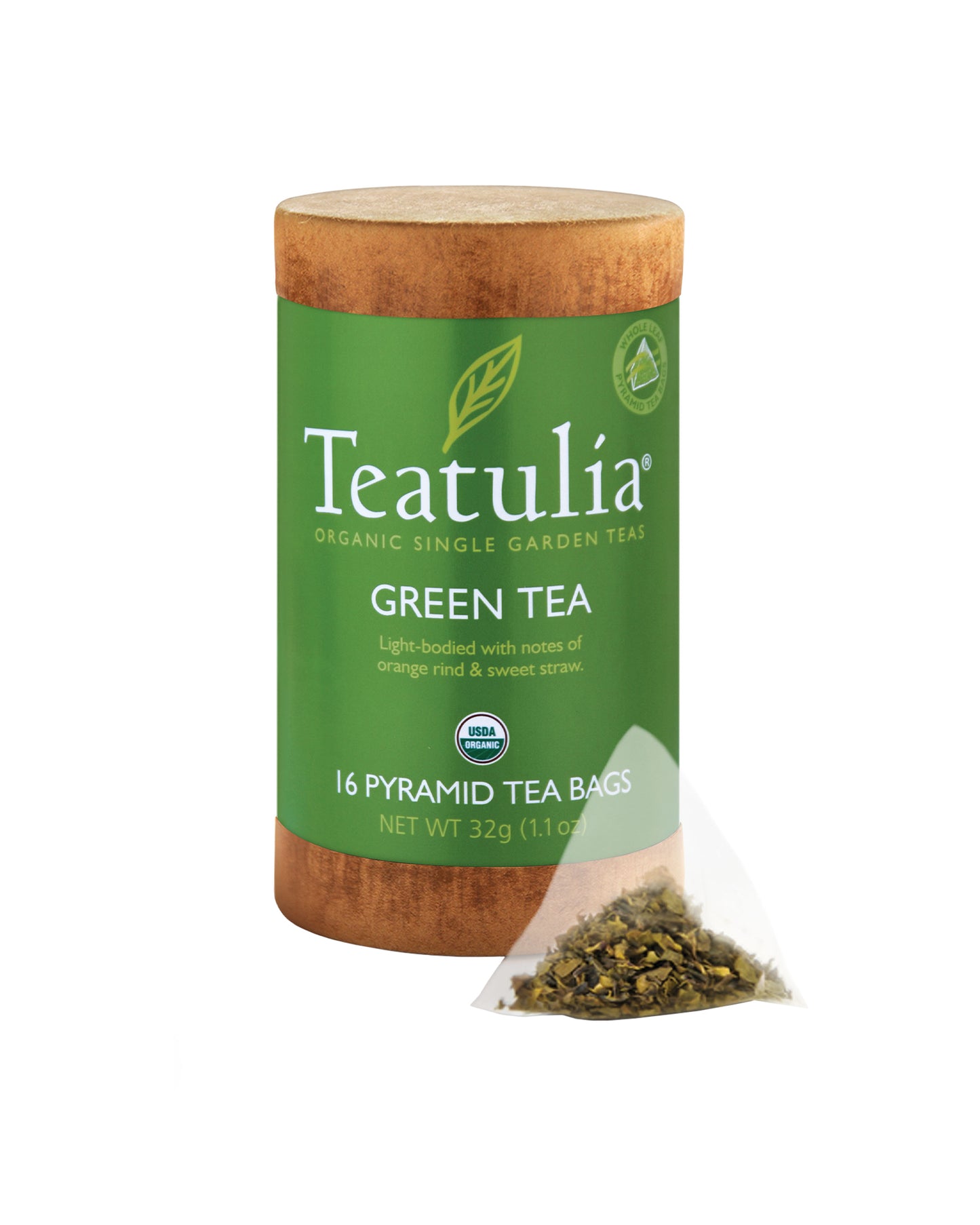 The front of Teatulia Green Tea