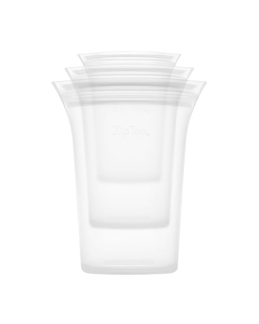 The front of Zip Top Reusable Food Storage Cup Trio - Frost