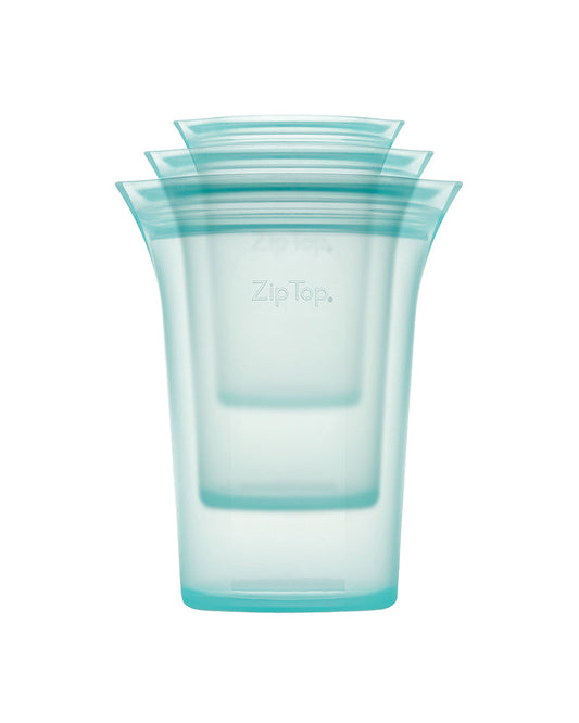 The front of Zip Top Reusable Food Storage Cup Trio - Teal