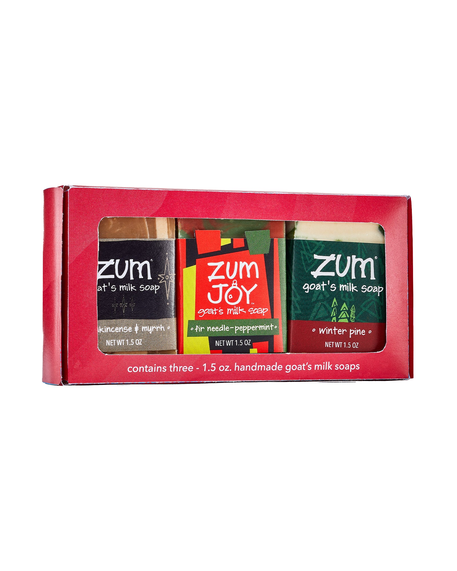 The front of Zum Holiday Mini Bar Soap Set